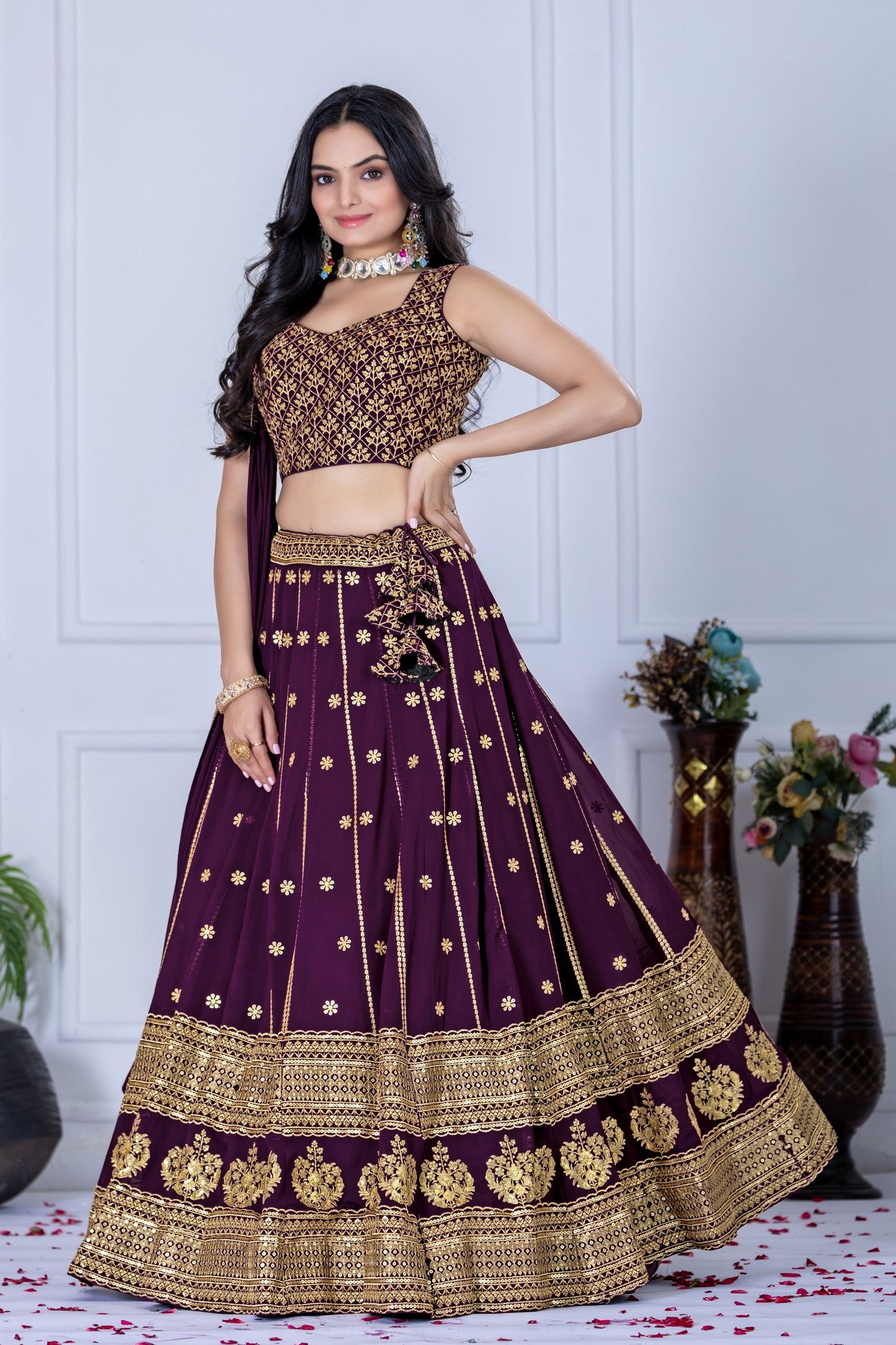 Wine color georgette lehenga choli for women online