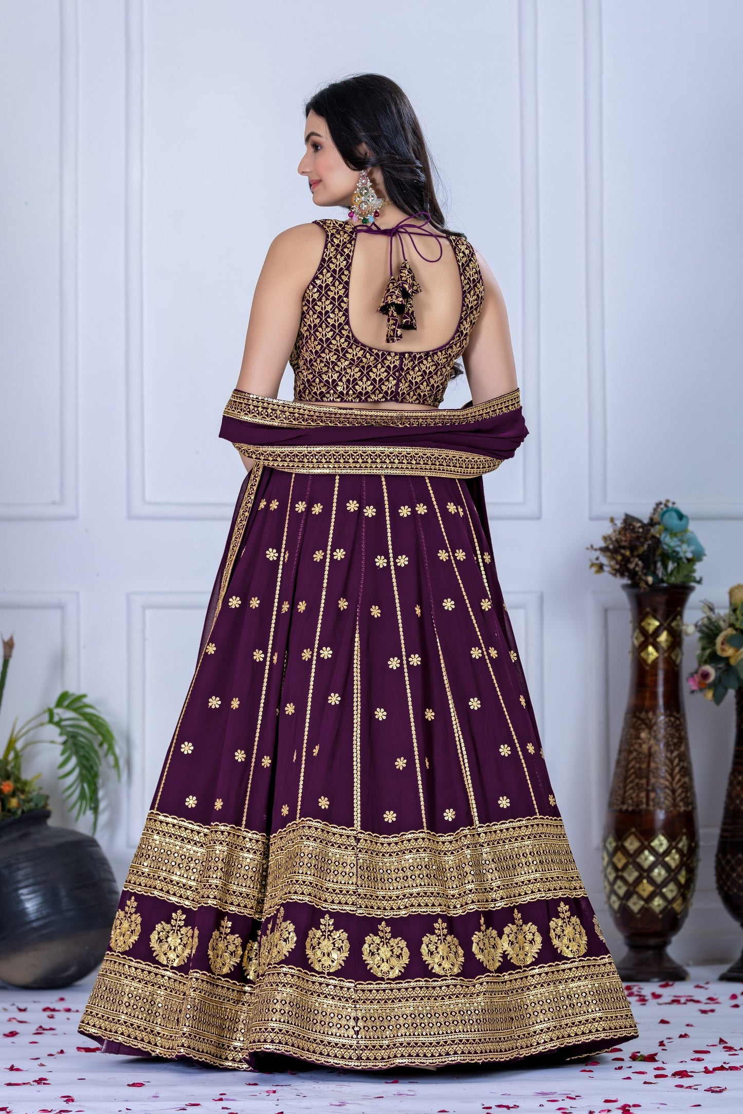 Wine color georgette chaniya choli with dupatta