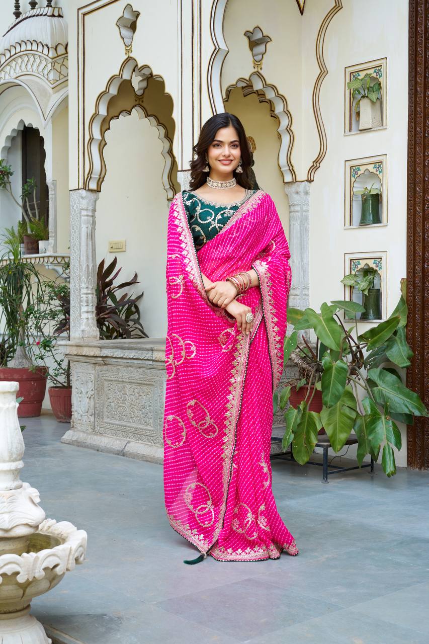 Designer pink color georgette saree