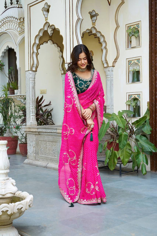 Wedding wear pink color saree