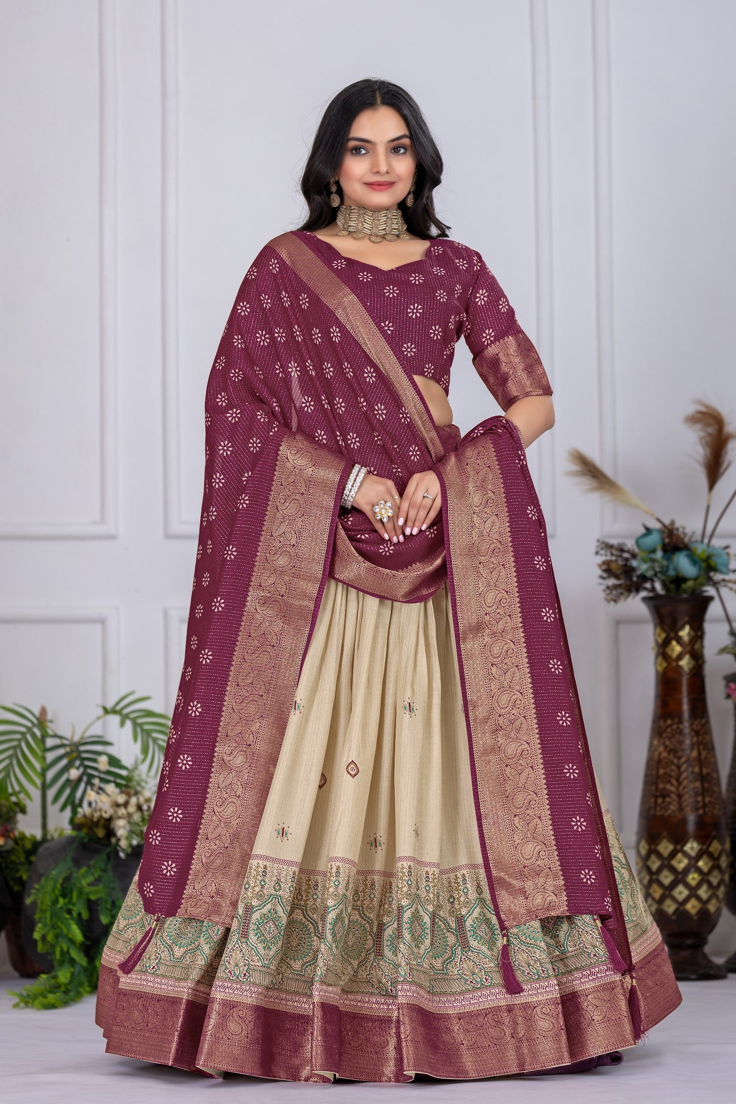 Wine color lichi lehenga choli for women