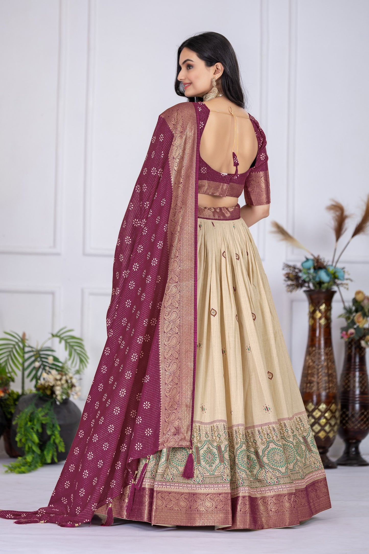 Wine color lichi with jacquard lehenga choli online