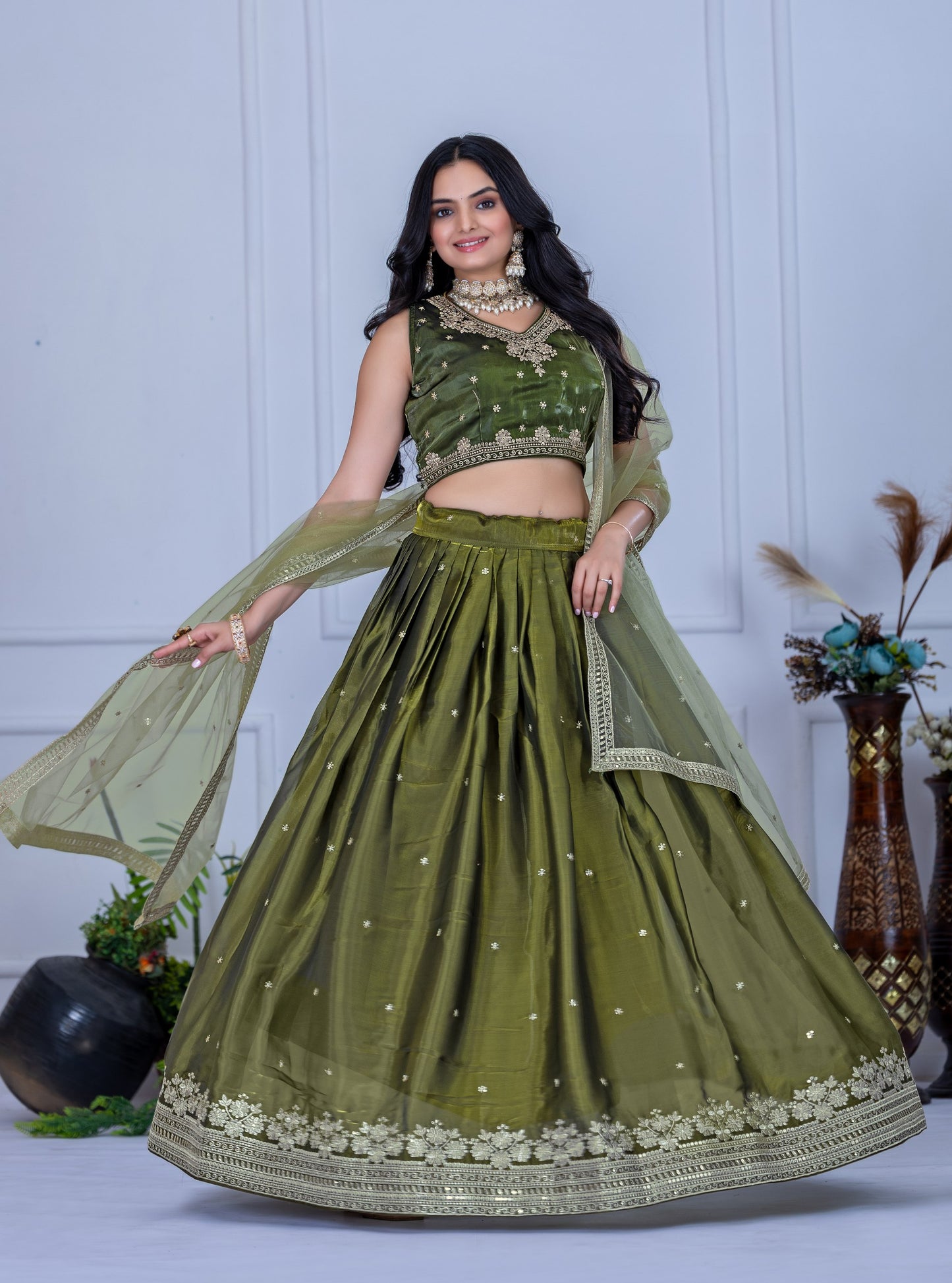 Wedding wear mehendi color chaniya choli USA