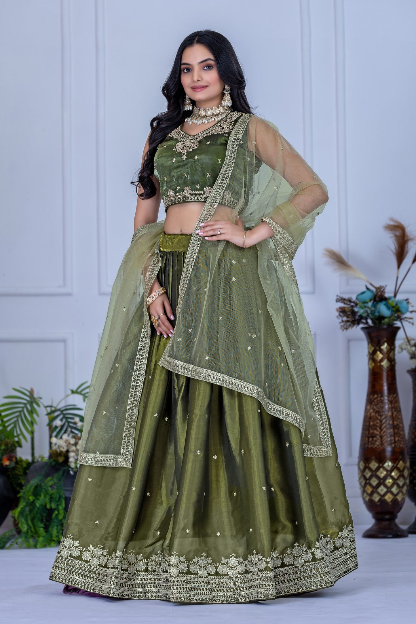 Designer mehendi color ghagra choli price