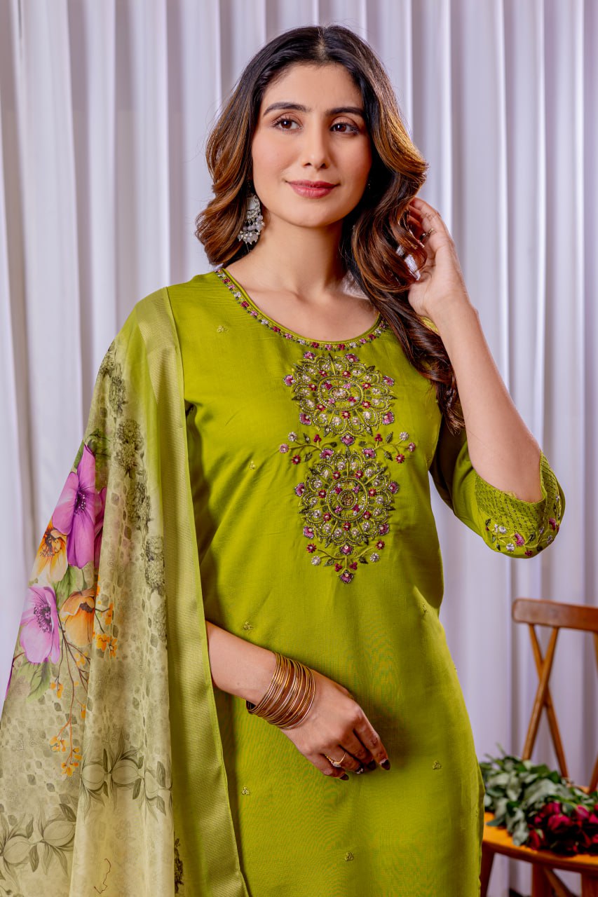 Green color hand work salwar kameez