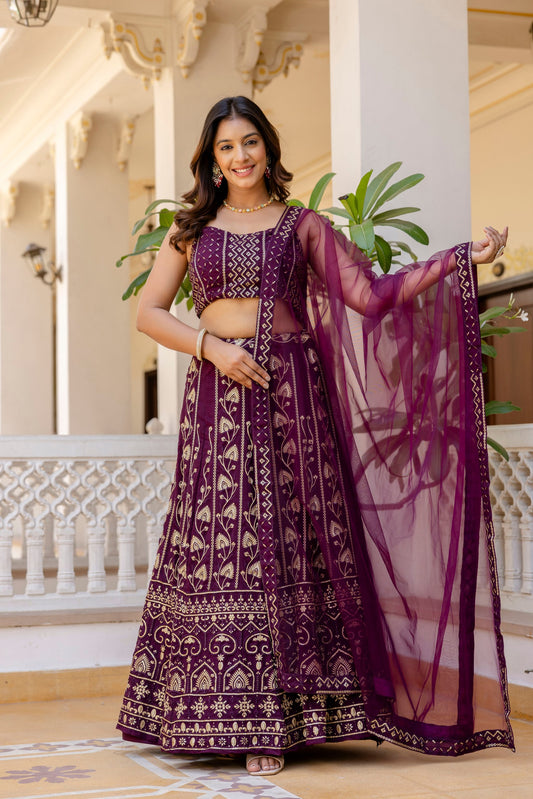 Wine color georgette lehenga choli for women