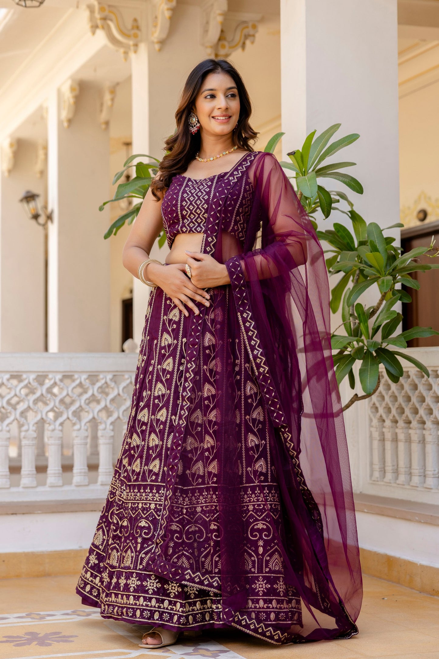 Wedding wear wine ghagra choli with dupatta