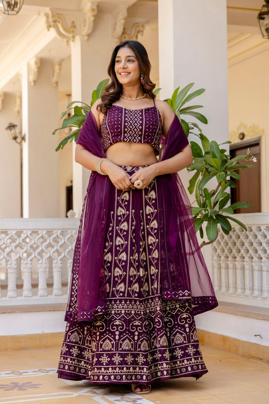 Wine georgette lehenga choli with dupatta