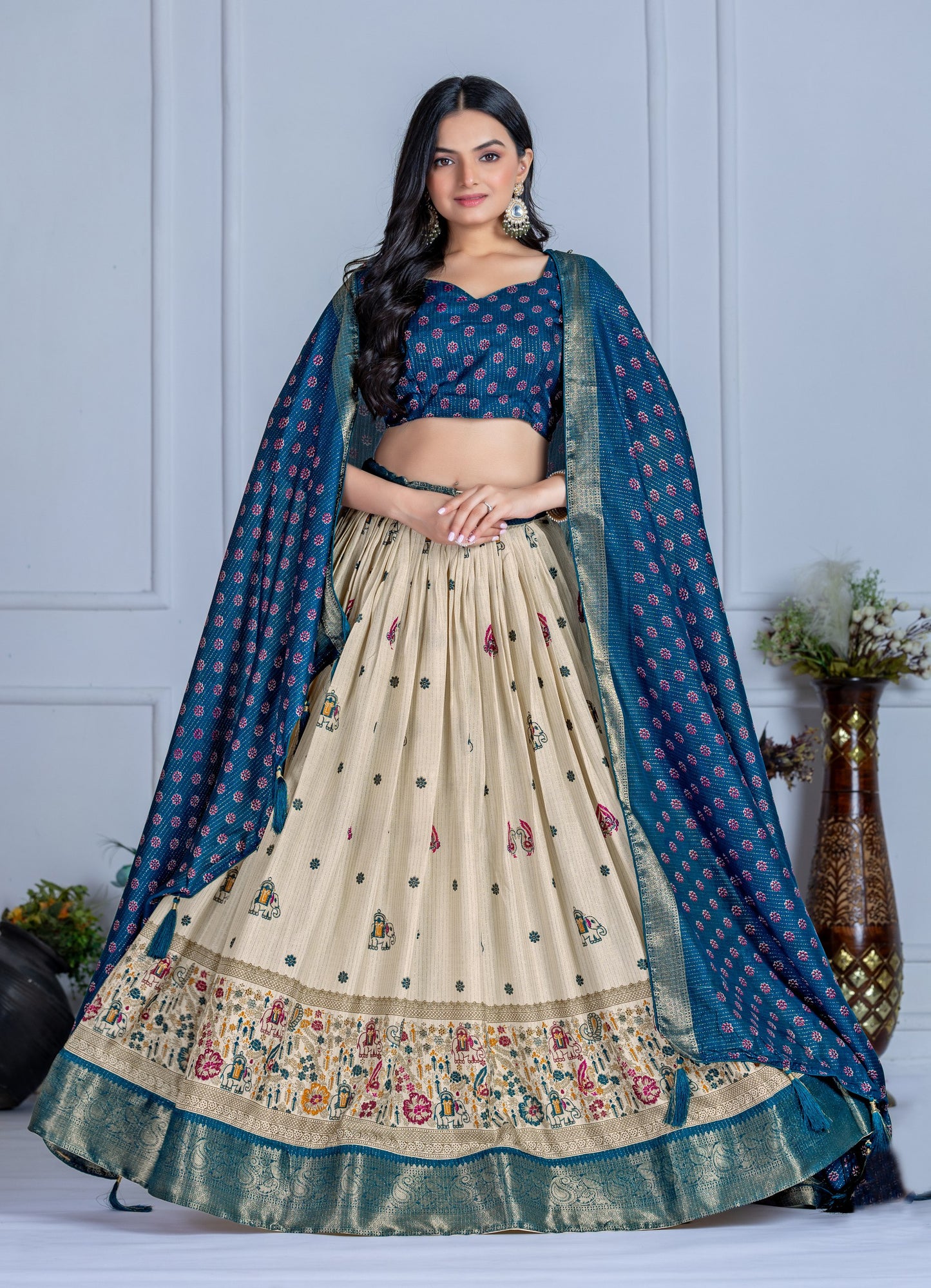 Designer blue color lichi chaniya choli online