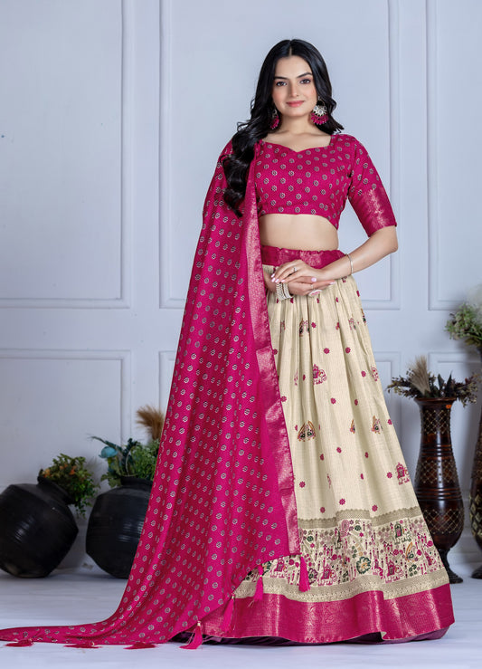 Pink color jacquard weaving chaniya choli with online