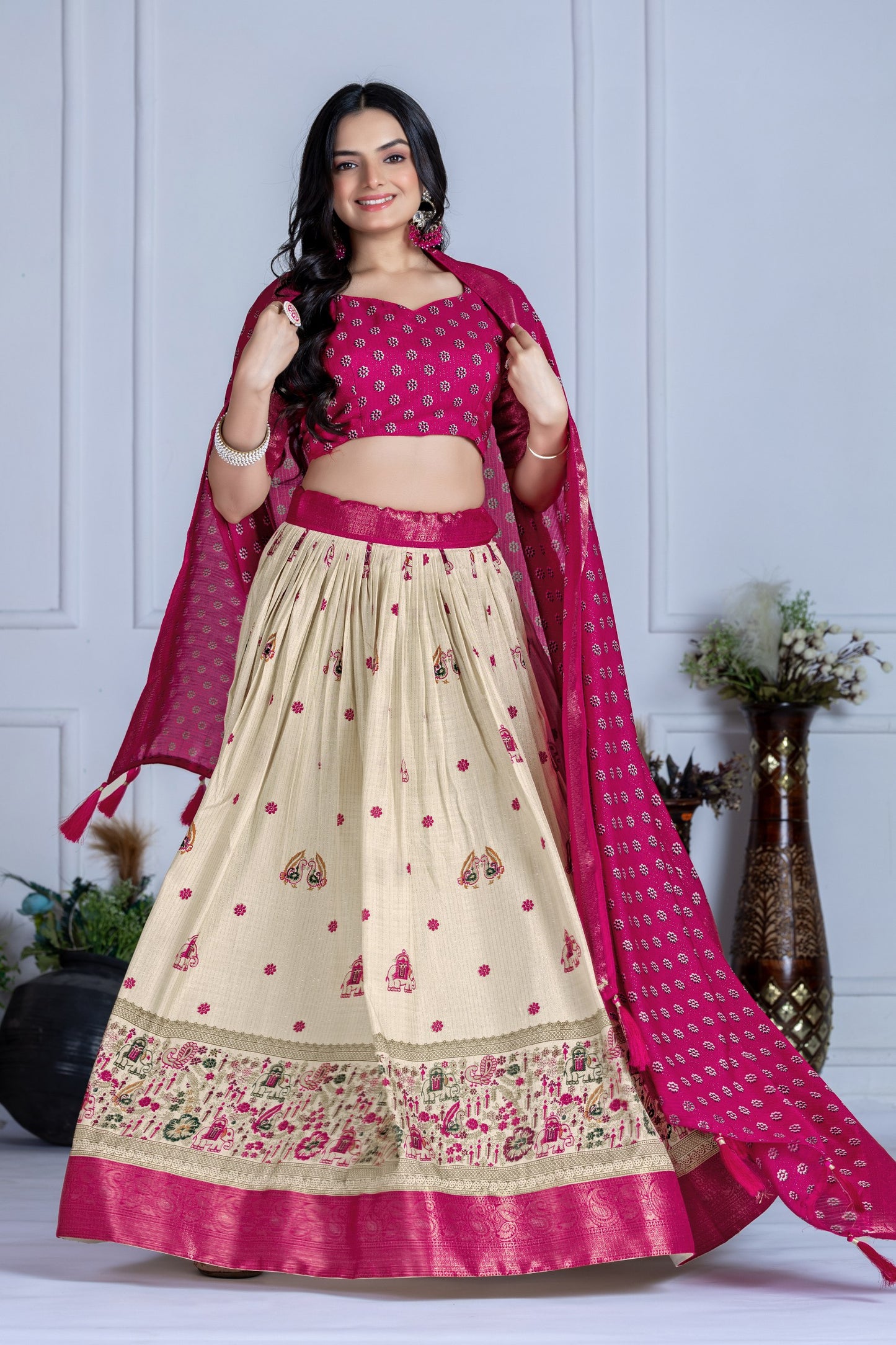 Pink color printed chaniya choli with dupatta