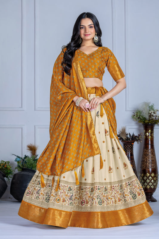 Yellow color lichi lehenga choli
