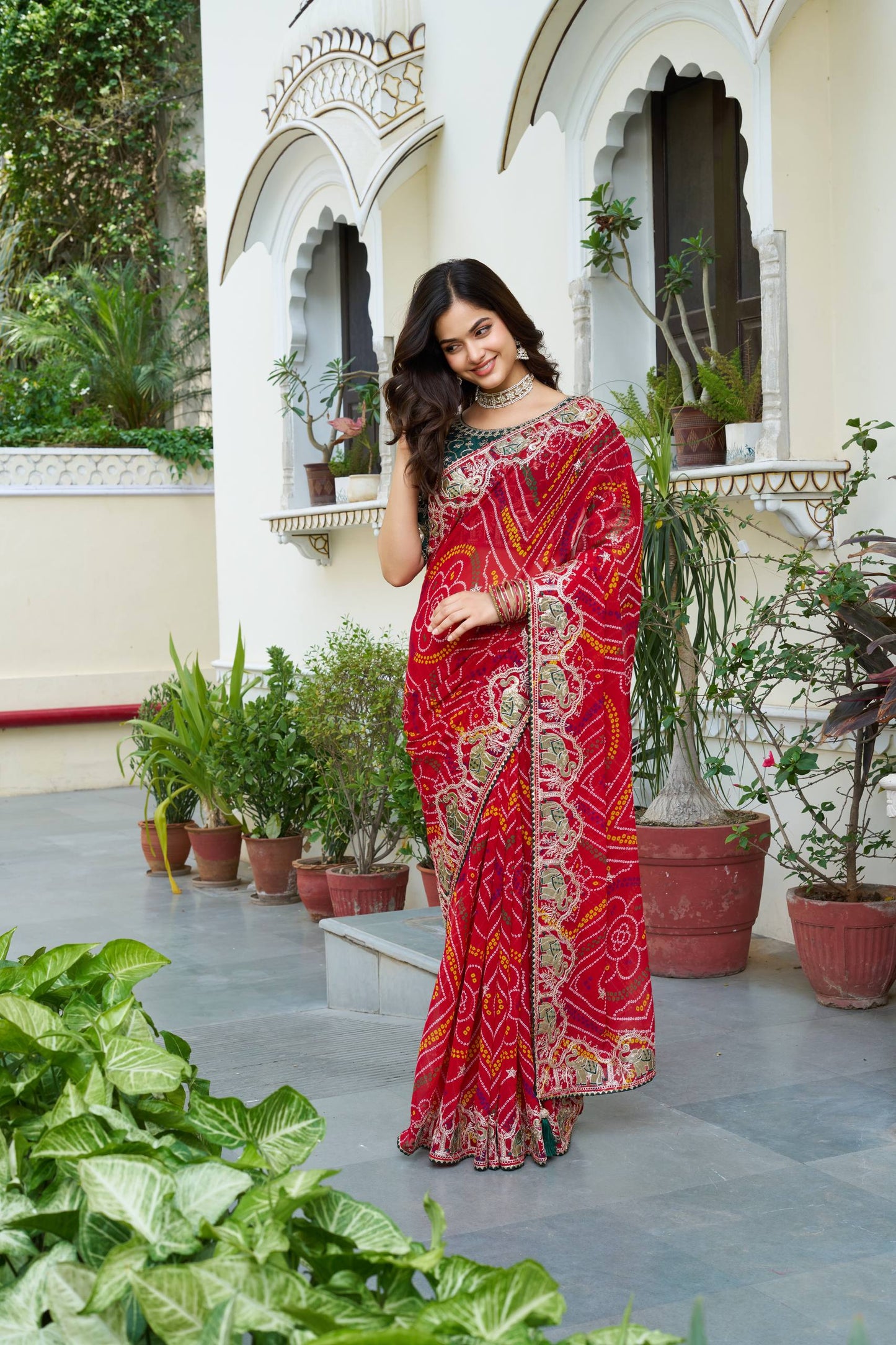 Red color georgette saree