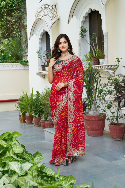 Red color georgette saree with blouse
