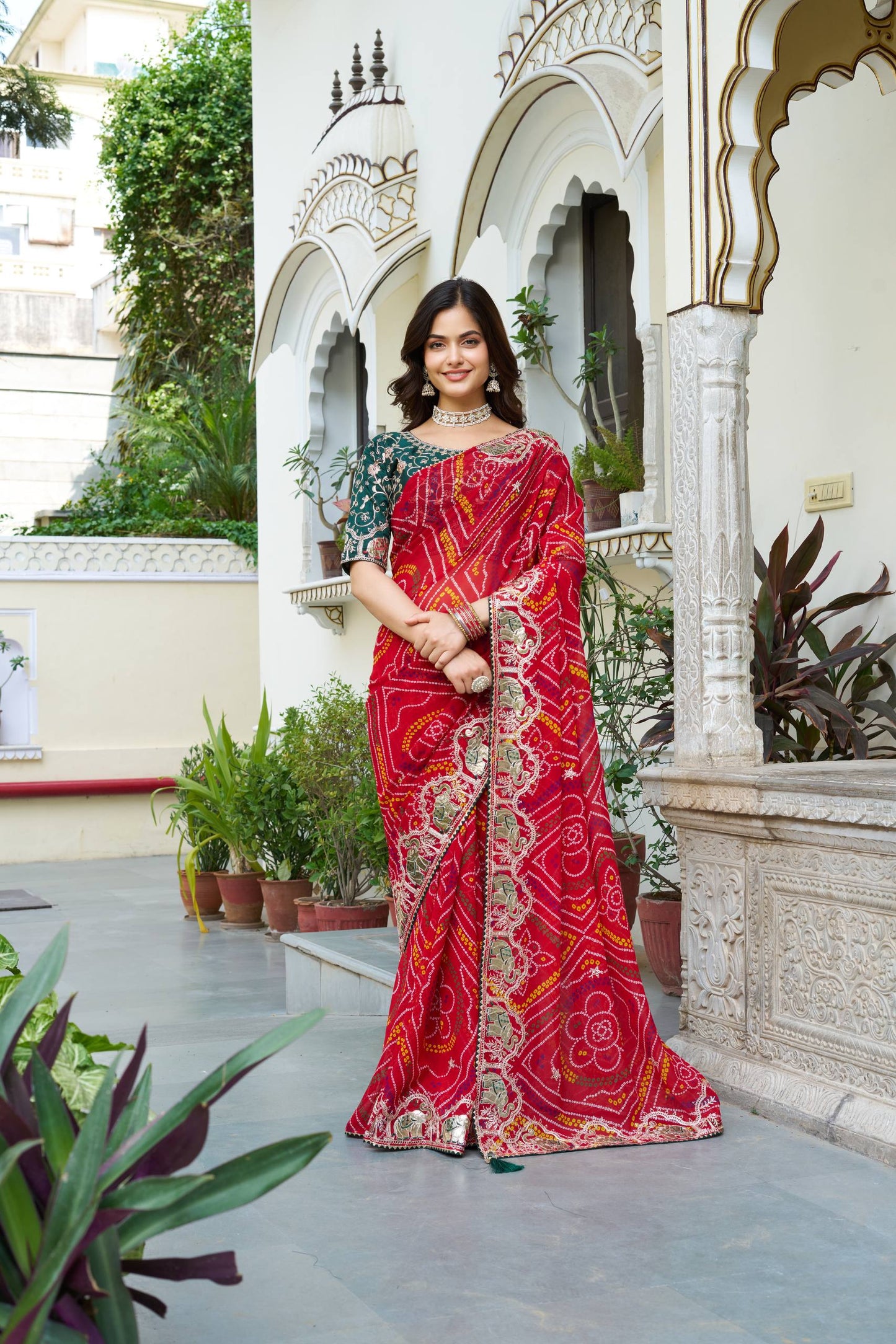 Red color gota patti work saree with blouse price