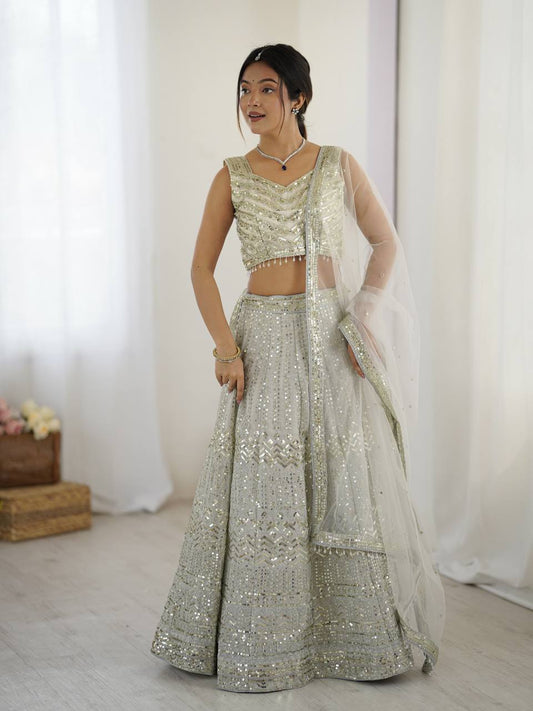 Grey color georgette lehenga choli for women