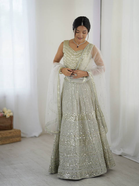 Grey georgette lehenga choli for wedding