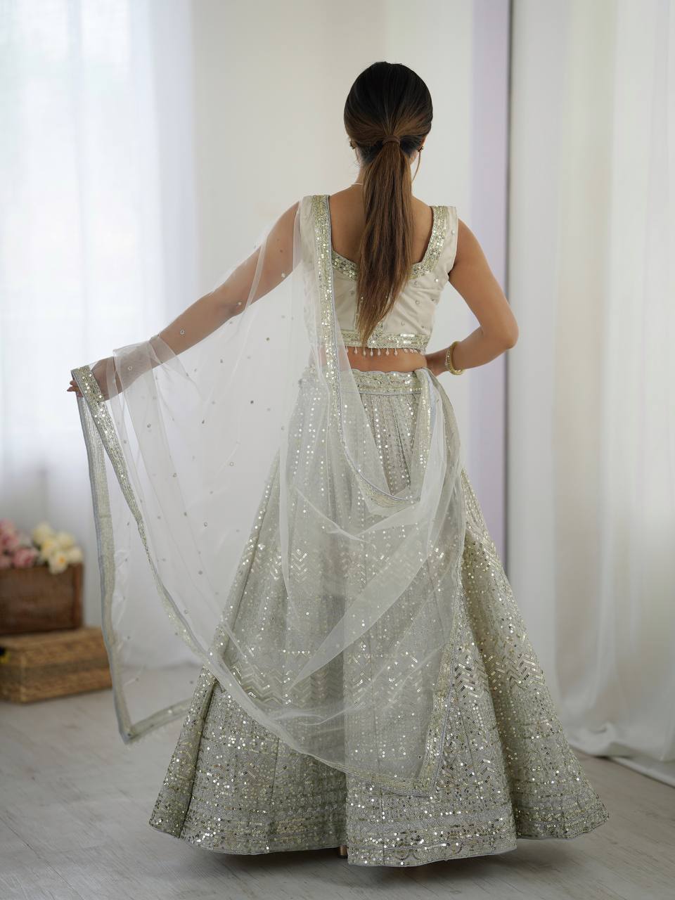 Grey color sequins work chaniya choli in USA