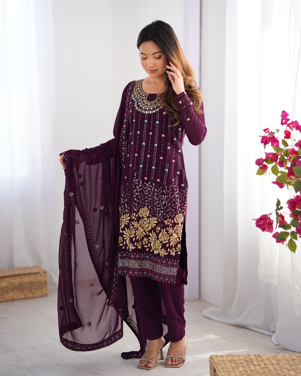 Wine color georgette salwar suit online shopping