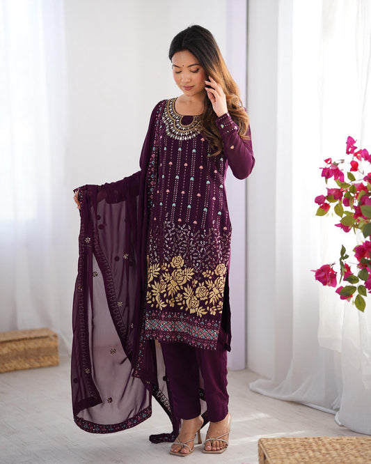 Wine color georgette salwar suit online shopping