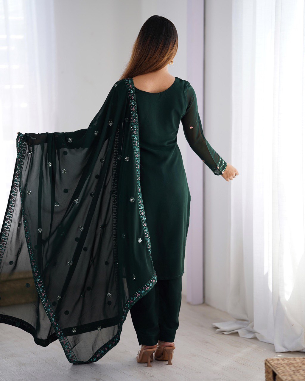 Dark Green Georgette Suit