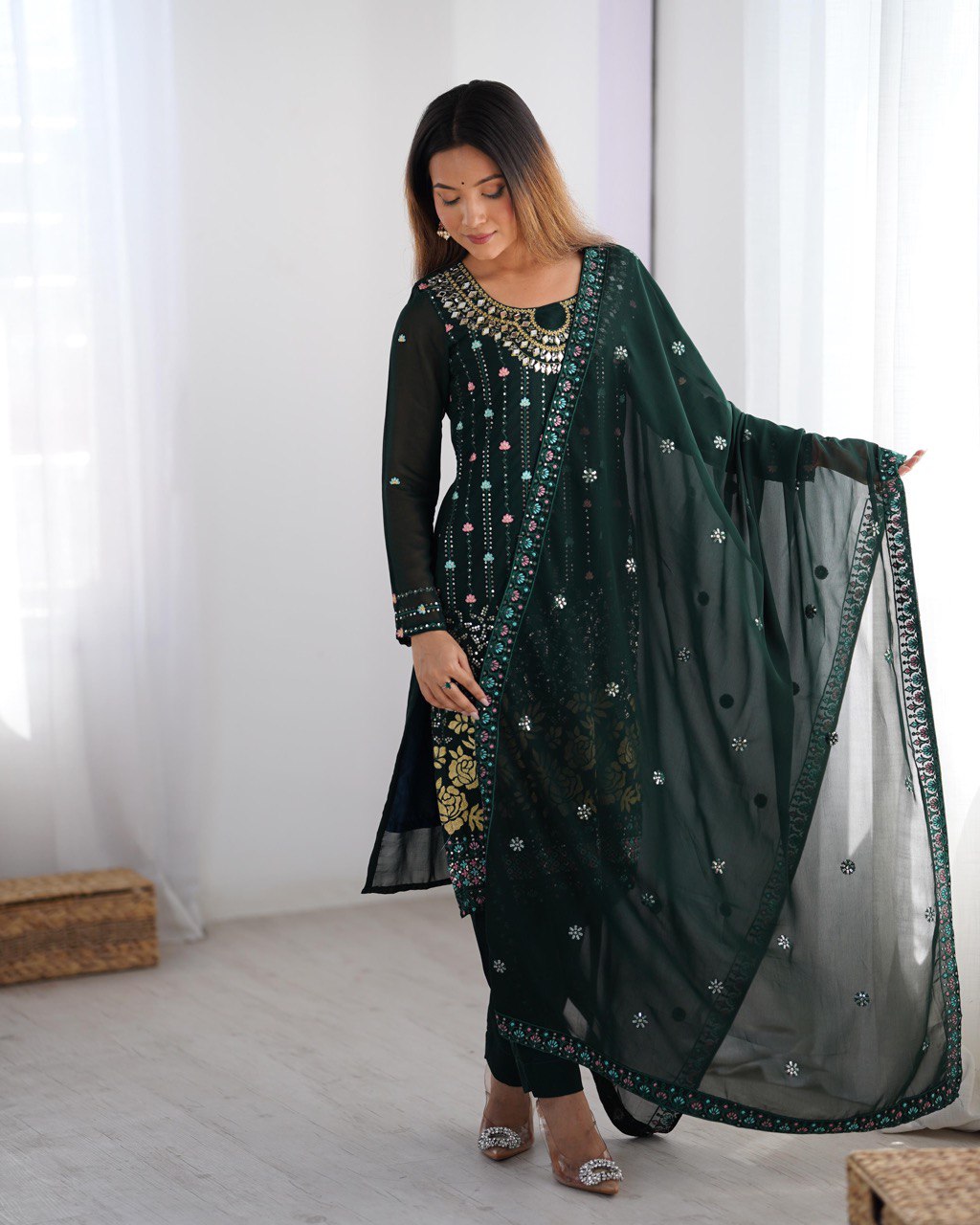 Dark green color georgette salwar suit with dupatta