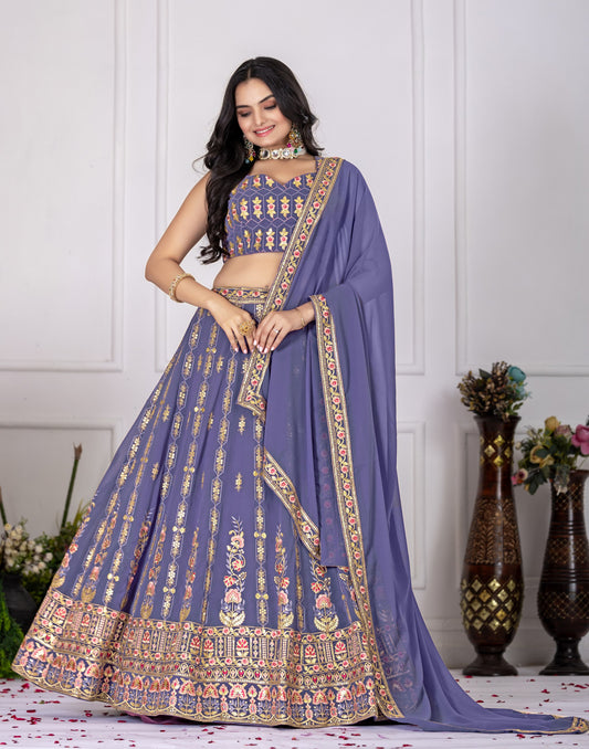 Lavender Color Georgette Bridesmaids Wedding Ghagra Choli