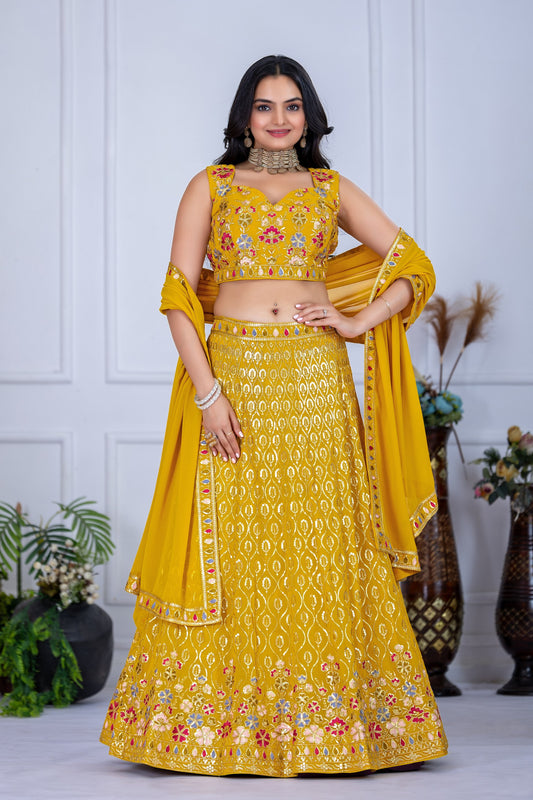 Yellow color georgette lehenga choli for women