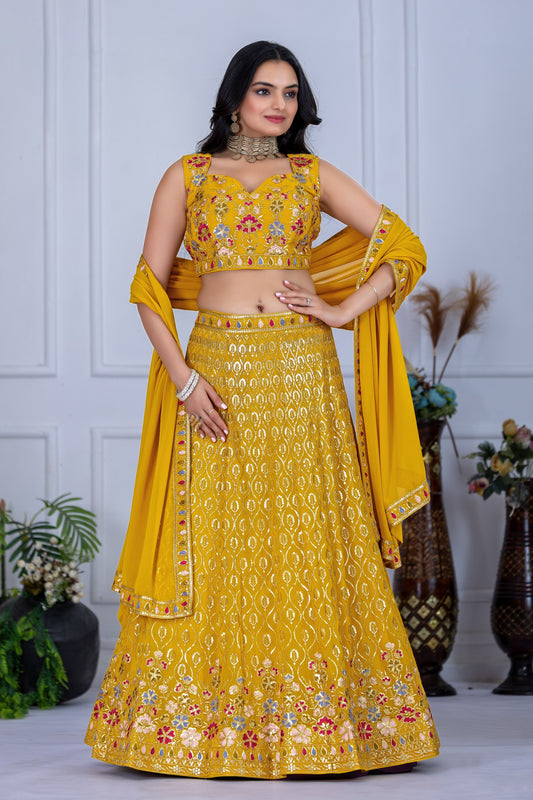 Yellow color georgette lehenga choli