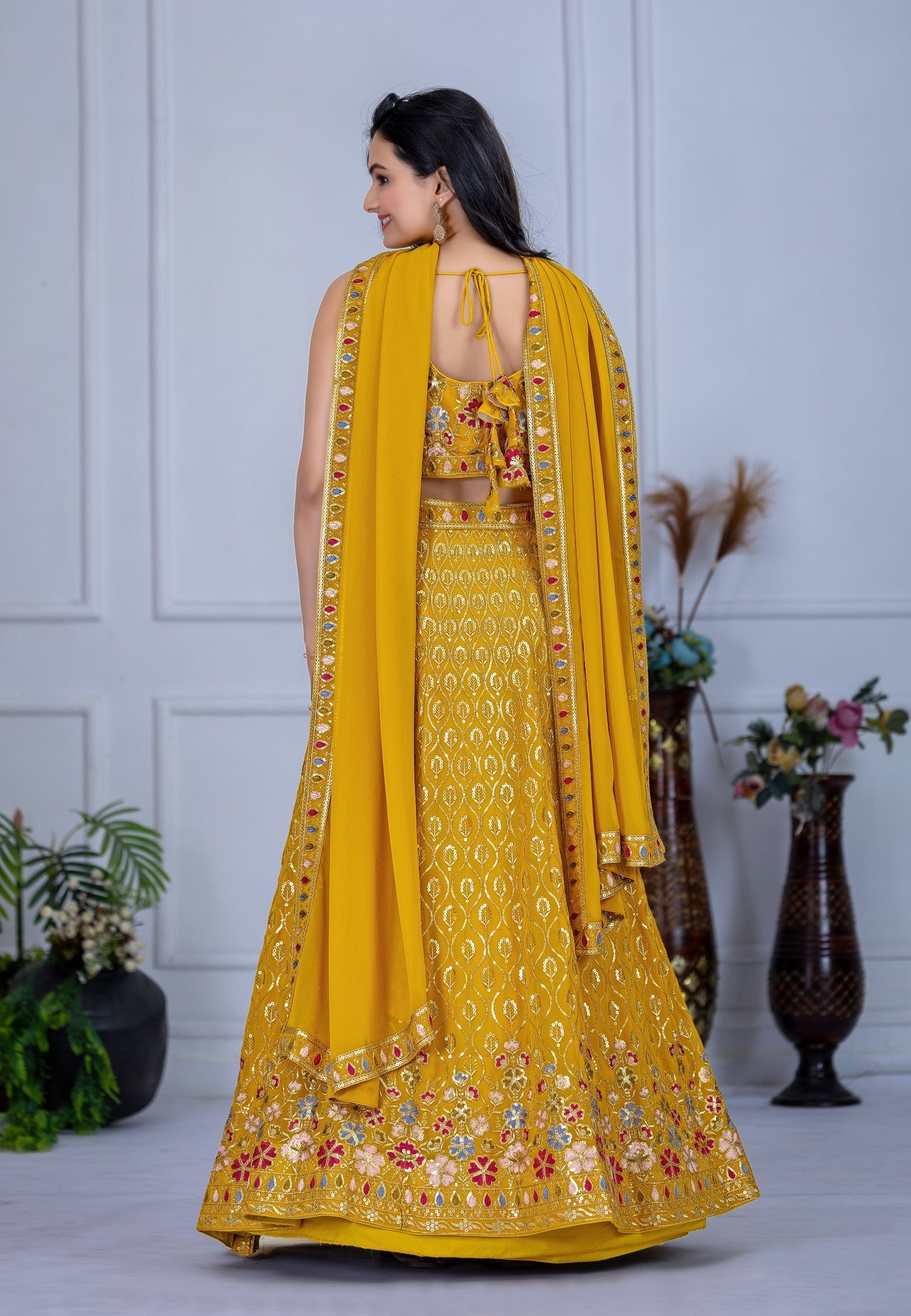 Yellow color lehenga choli with dupatta images