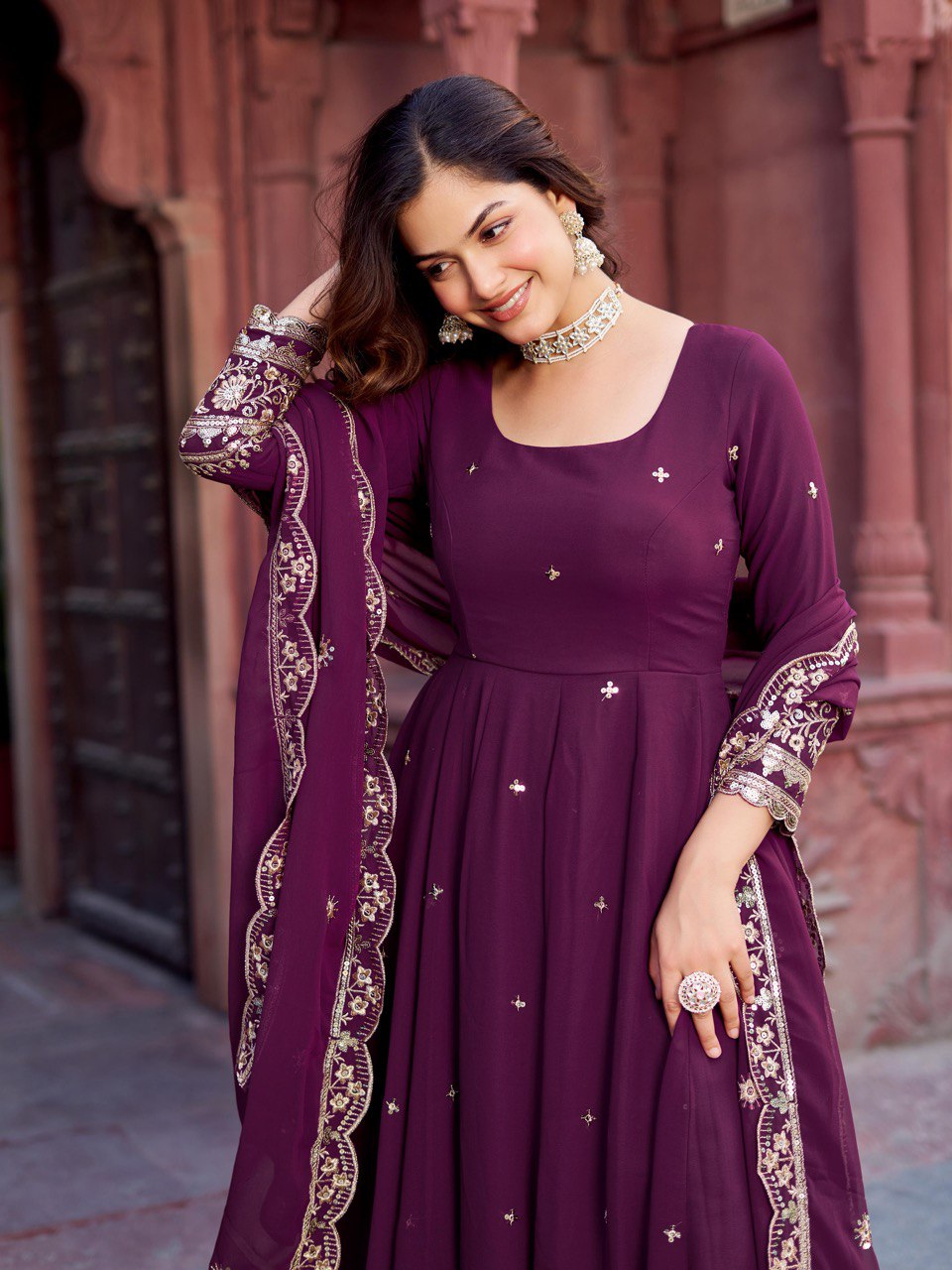 Wine Colour Gown For Engagement