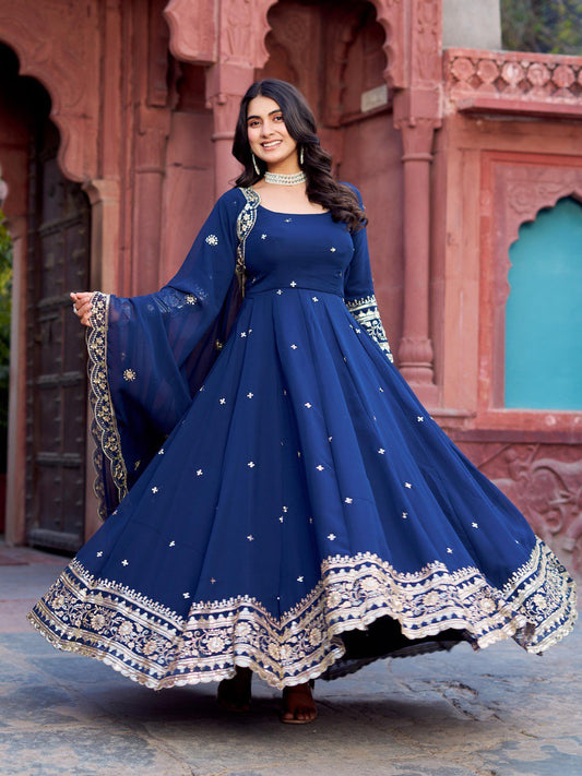 Dark blue color georgette gown