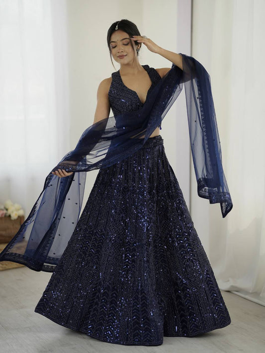 Navy blue color net lehenga choli for women