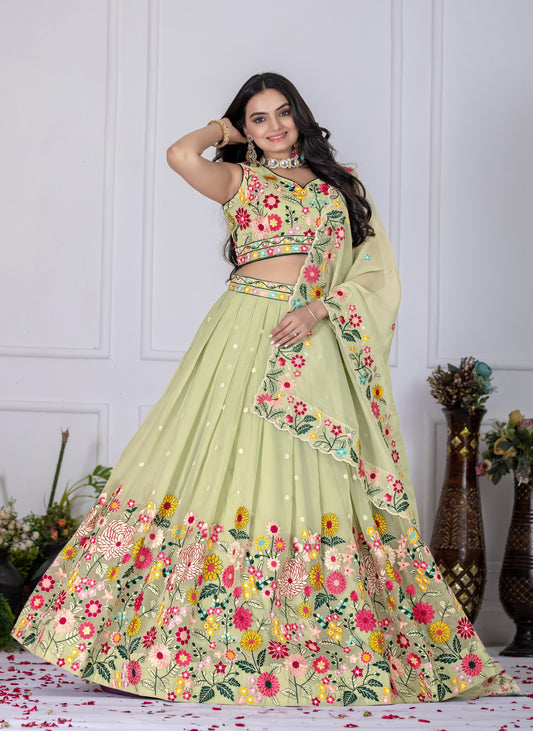 Pista color crystal lehenga choli