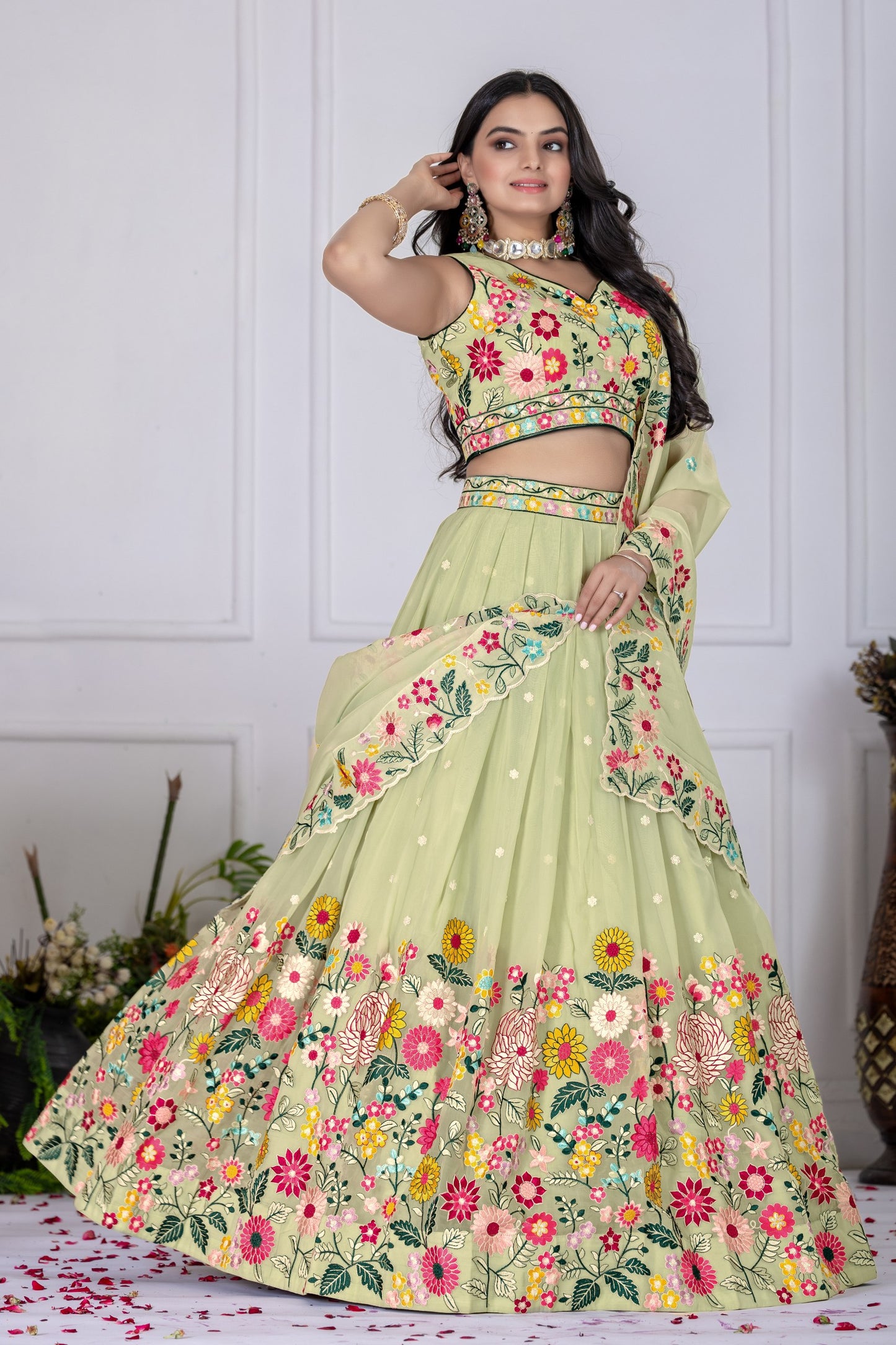 Pista color crystal chaniya choli for wedding
