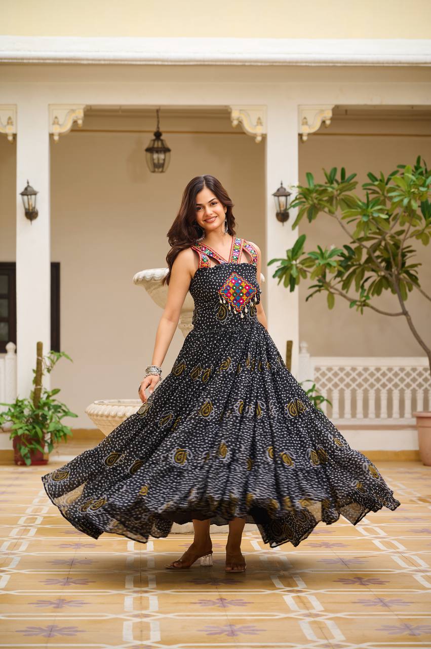 Maxi black color navratri georgette gown for women