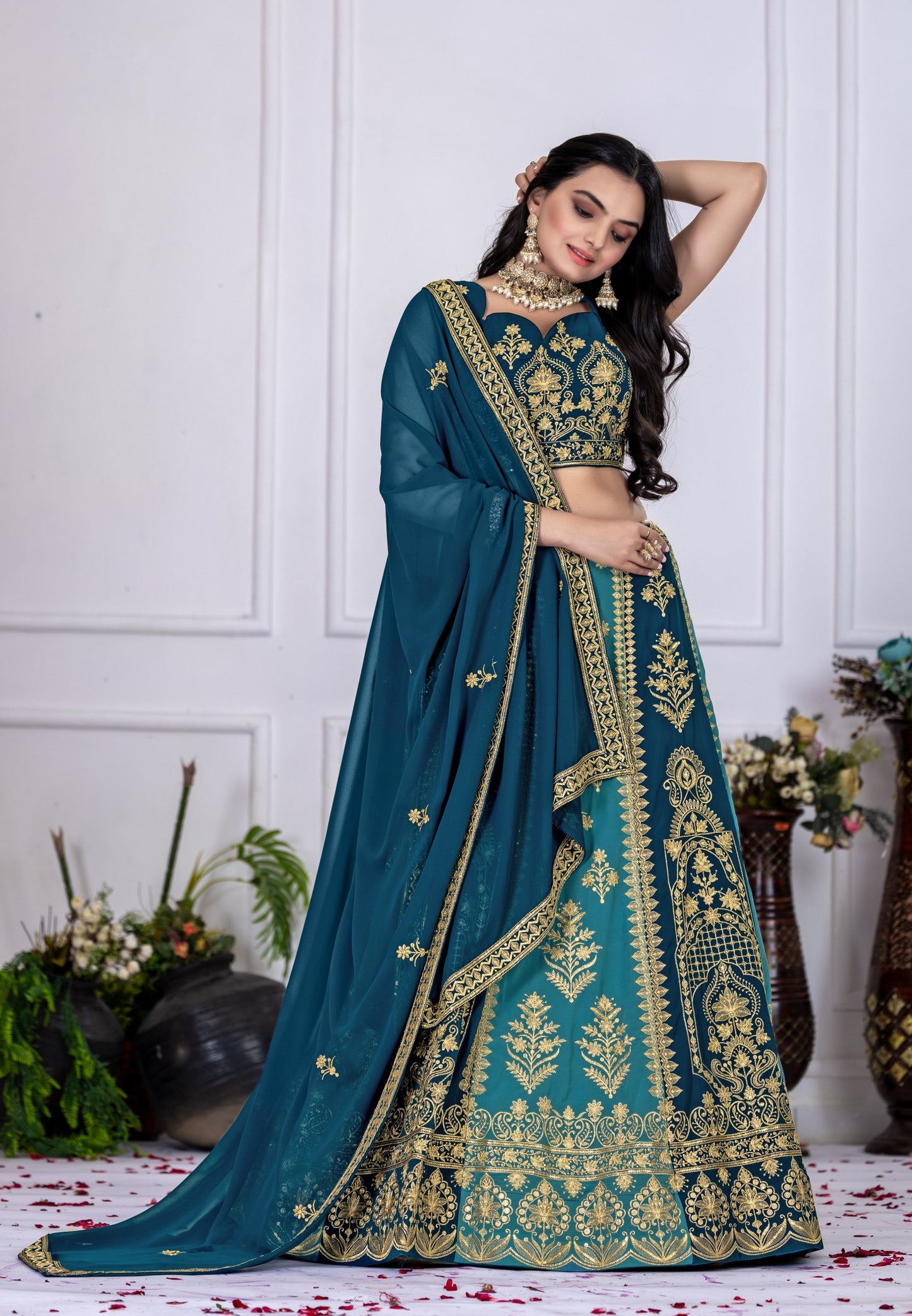 Multi color embroidery work lehenga for wedding