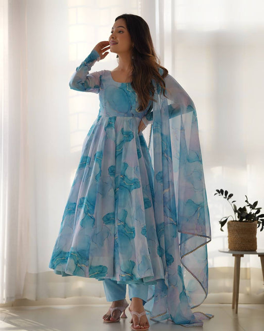 Designer organza silk sky suit