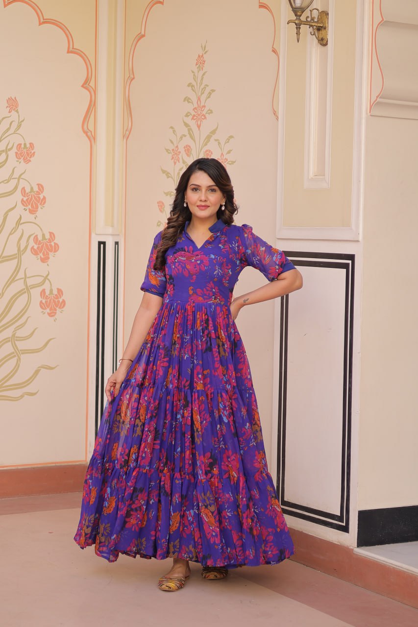 Blue color georgette gown for party