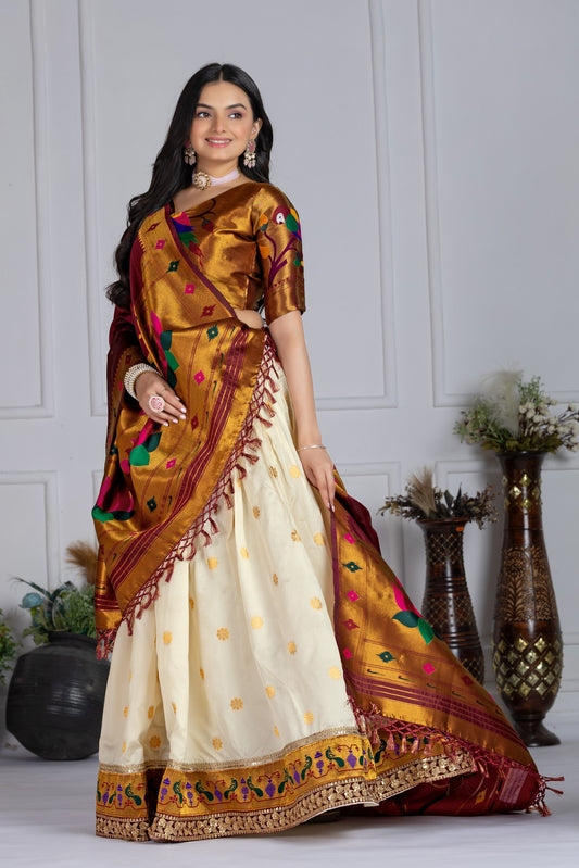 Off white color jacquard lichi silk lehenga choli USA