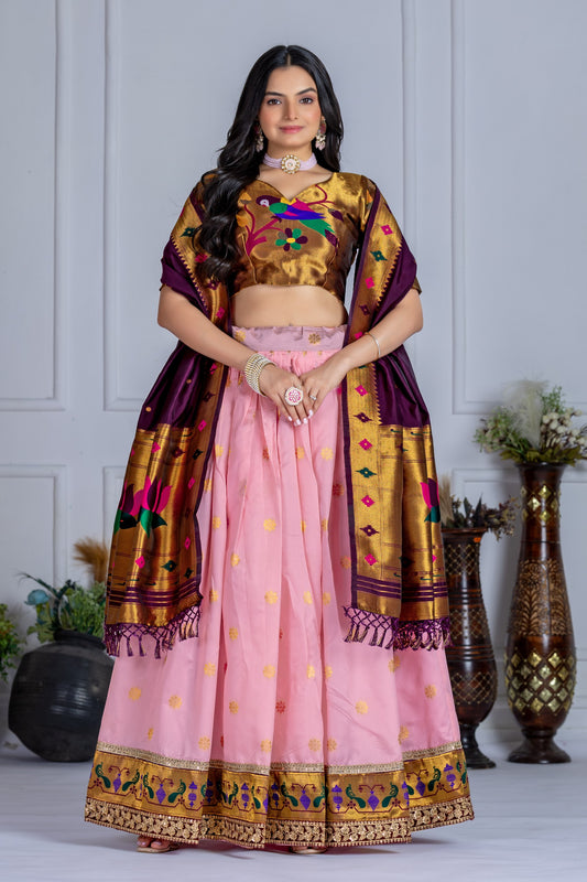 Pink color jacquard lichi silk lehenga choli