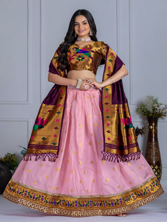 Pink color jacquard lichi silk lehenga choli USA