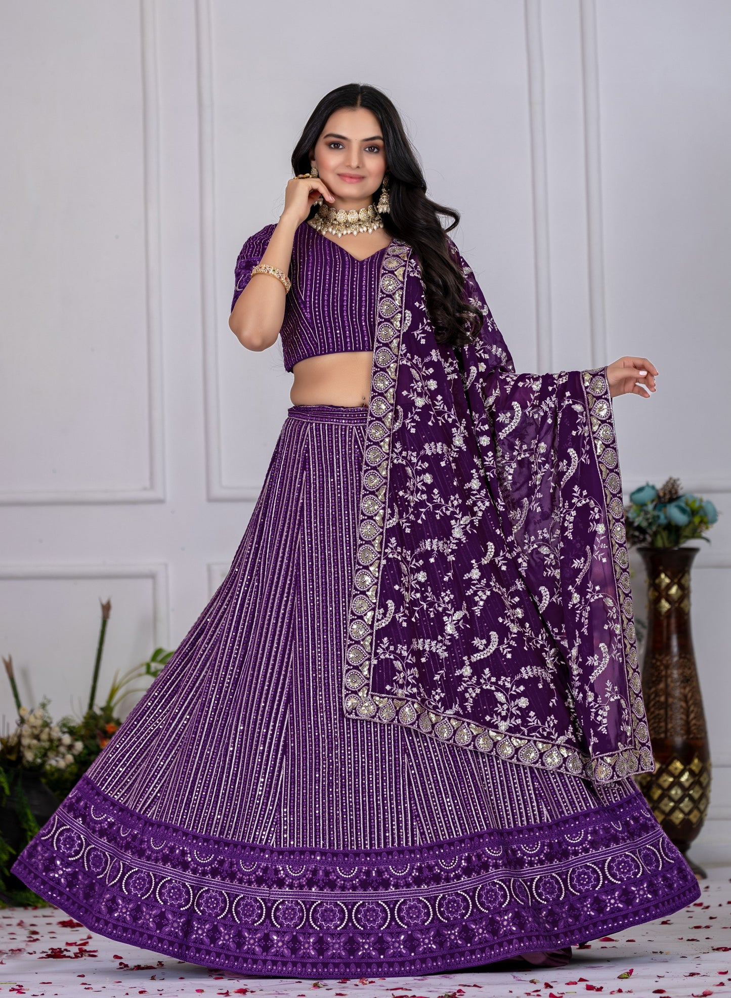 Wedding wear purple lehenga choli online