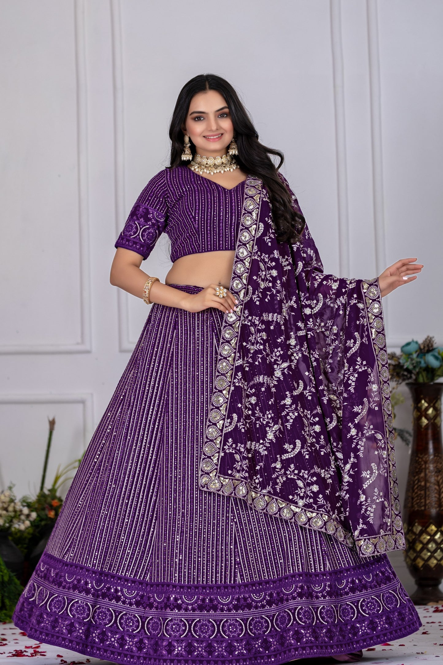 Purple color sequins work chaniya choli UK