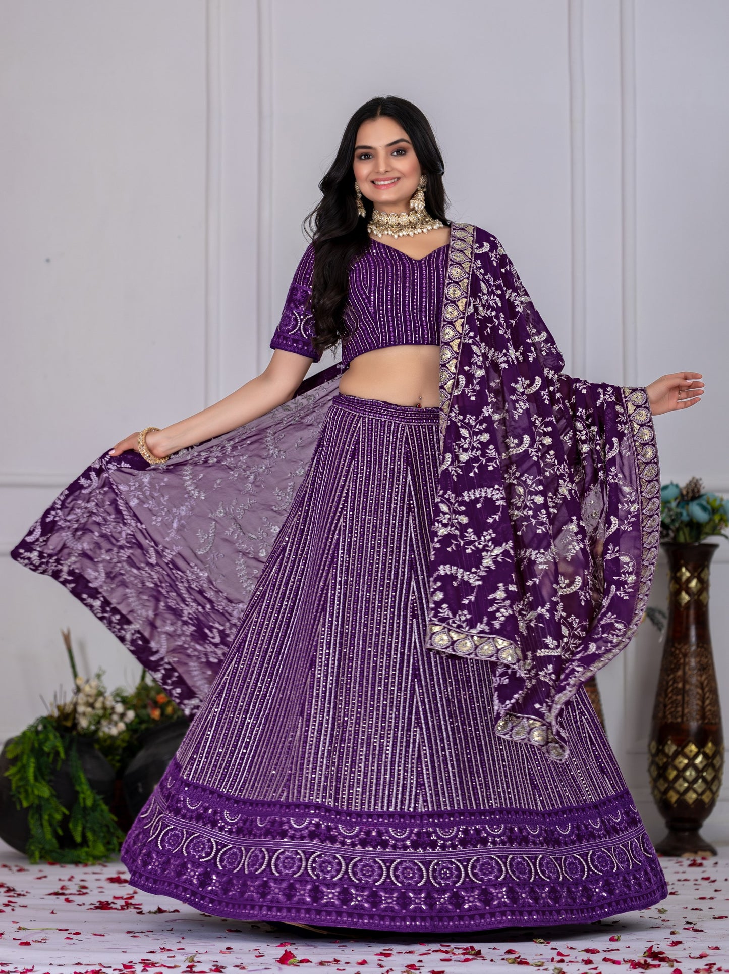 Indian purple color georgette lehenga choli price