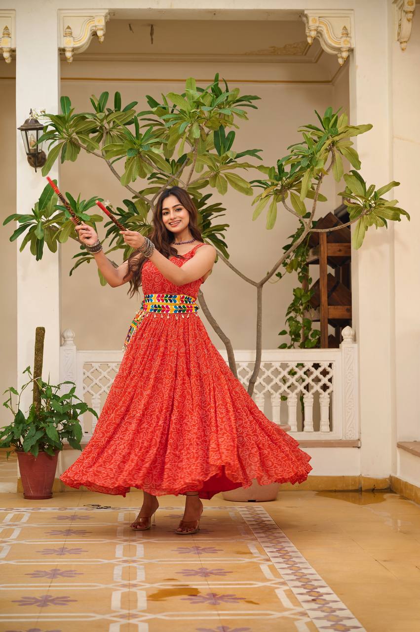 Women red color georgette gown