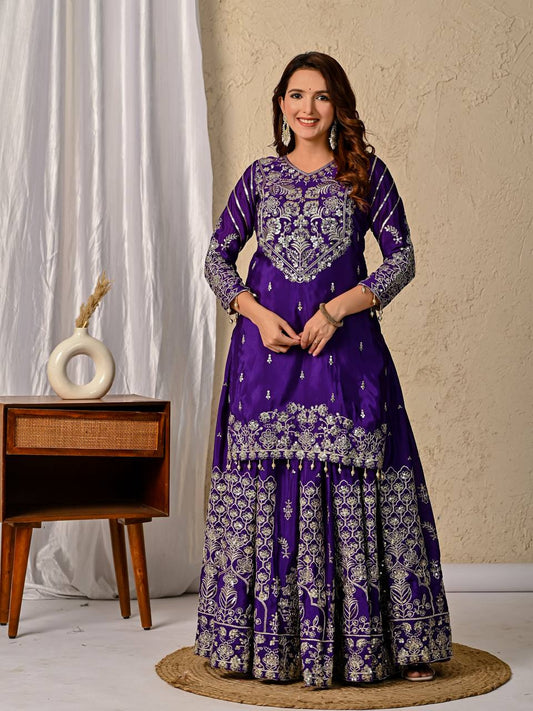 Purple Ready to Wear Top with Lehenga Set for Party