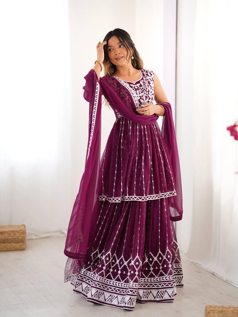 Wine color georgette lehenga choli