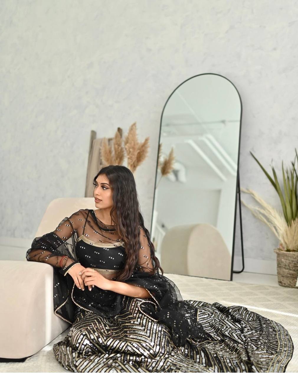 Black color sequins work ghagra choli for women