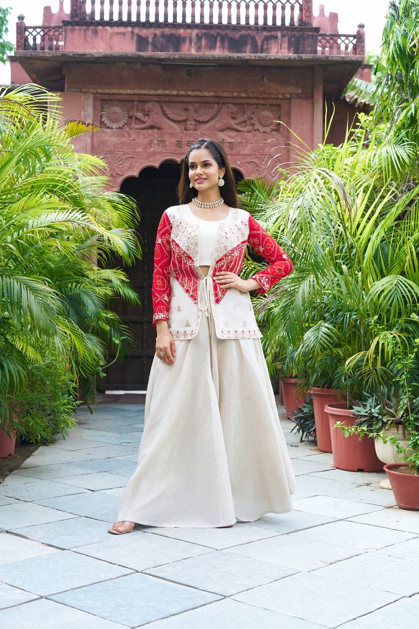 White color cosmos shimmer plazzo suit